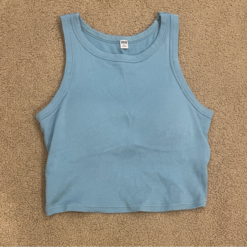 Uniqlo Ribbed Cropped Bra Top Blue Size XS (2)